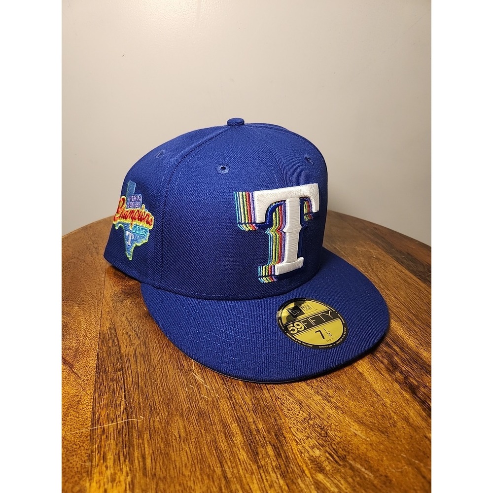 Texas Rangers New Era 59Fifty Fitted Cap Hat Multi‎ Color Logo Size 7 1/2